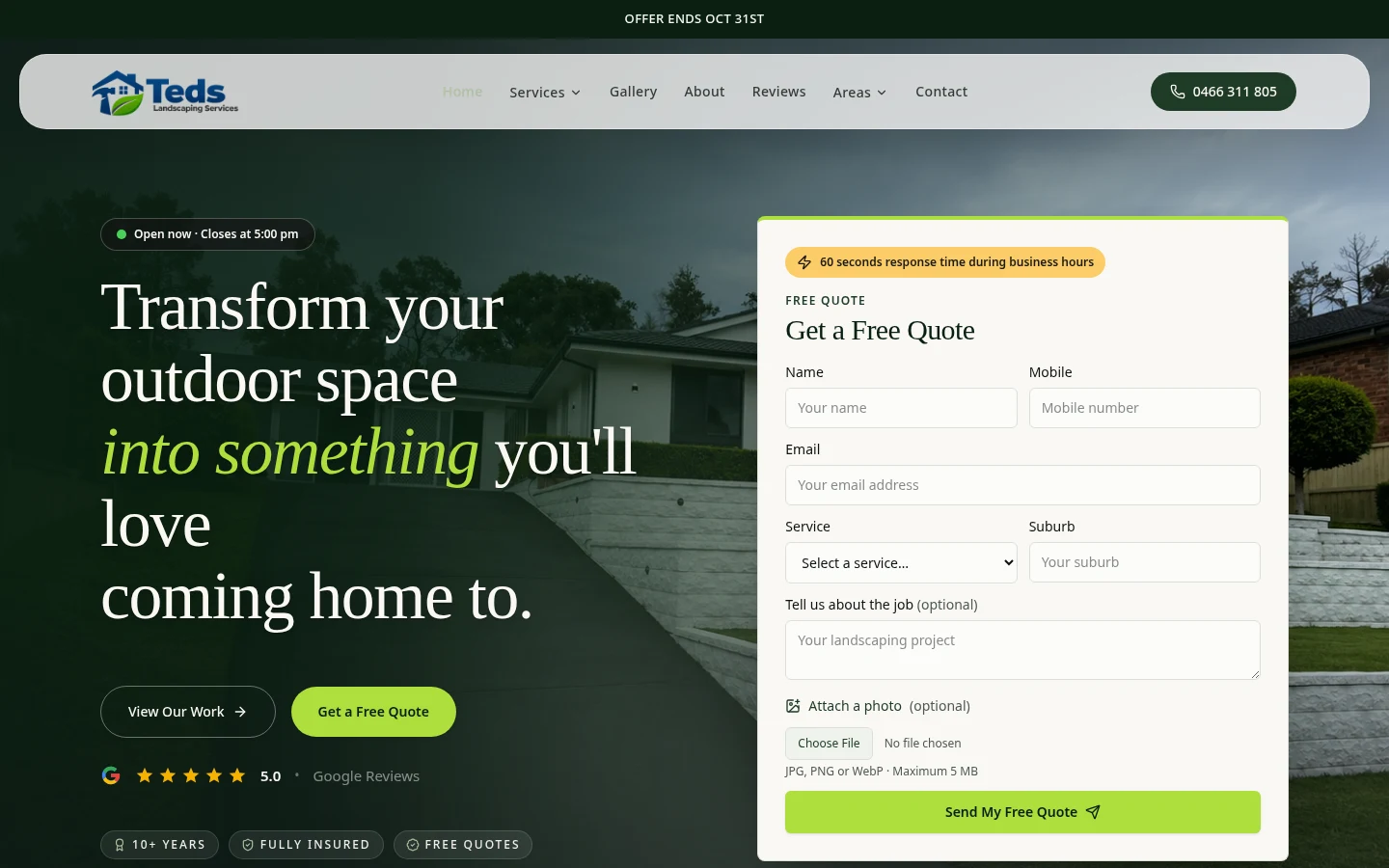 Ted’s Renovation Services homepage preview