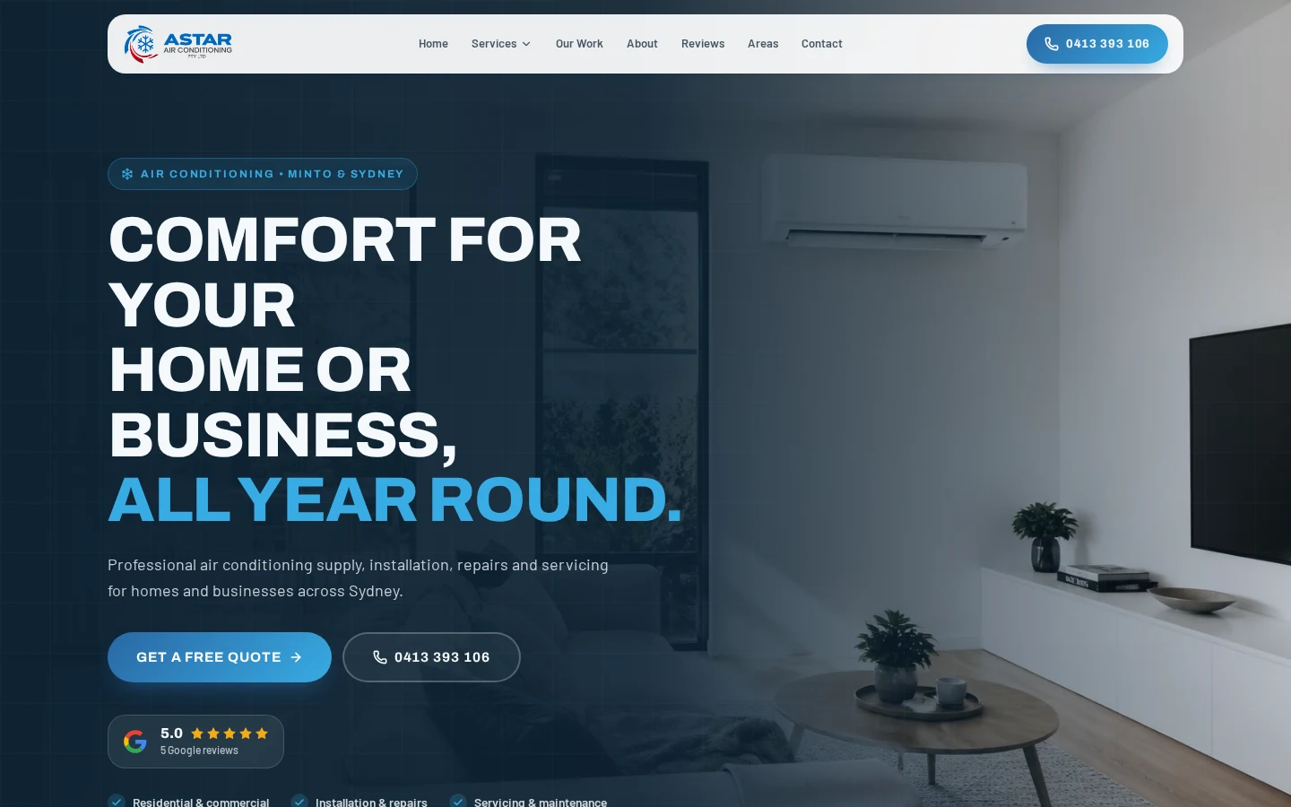 Astar Air Conditioning homepage preview