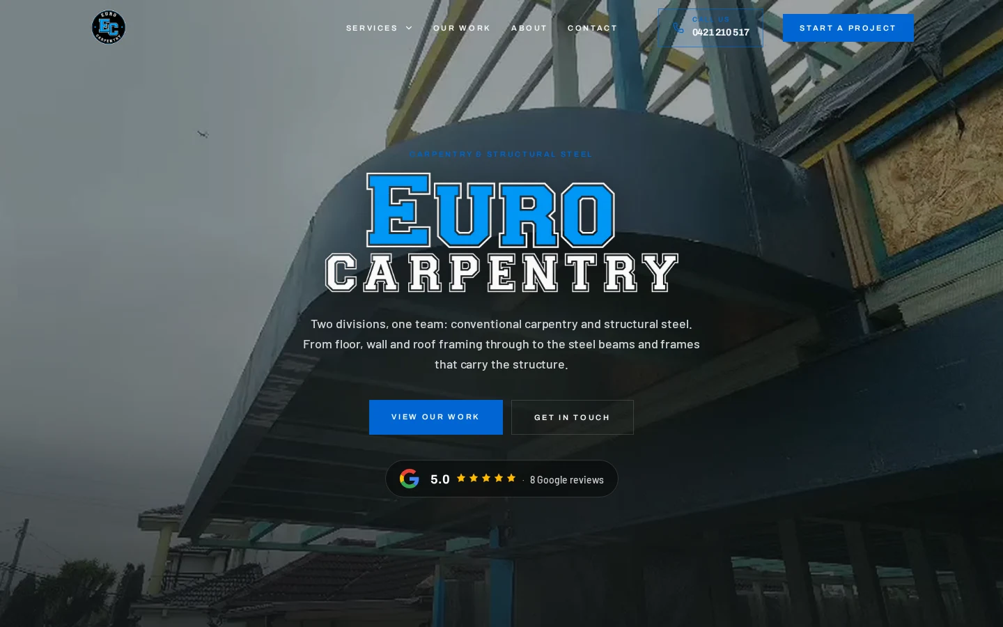 Euro Carpentry actual website on desktop
